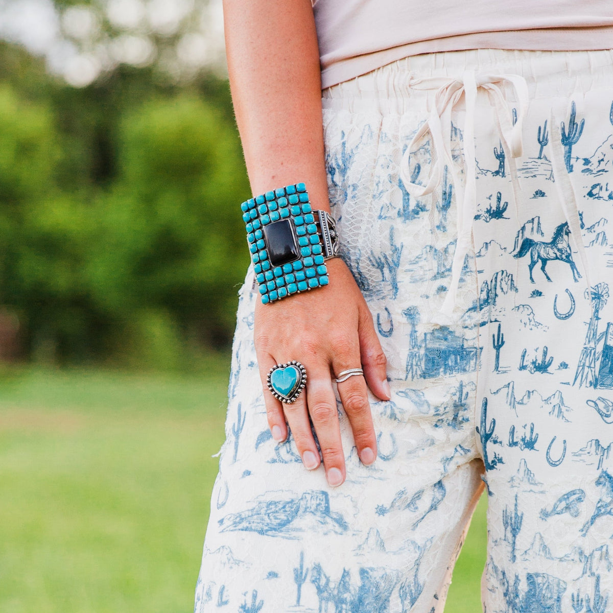 The Mega | Kingman Turquoise & Black Onyx Cuff by Freddie Maloney