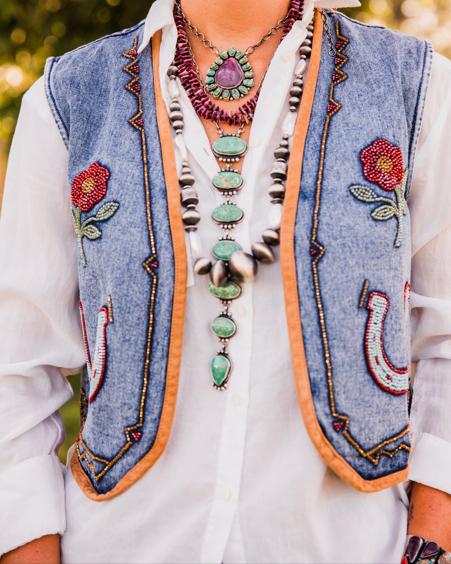 The Hollywood | Beaded Denim Horseshoe Vest