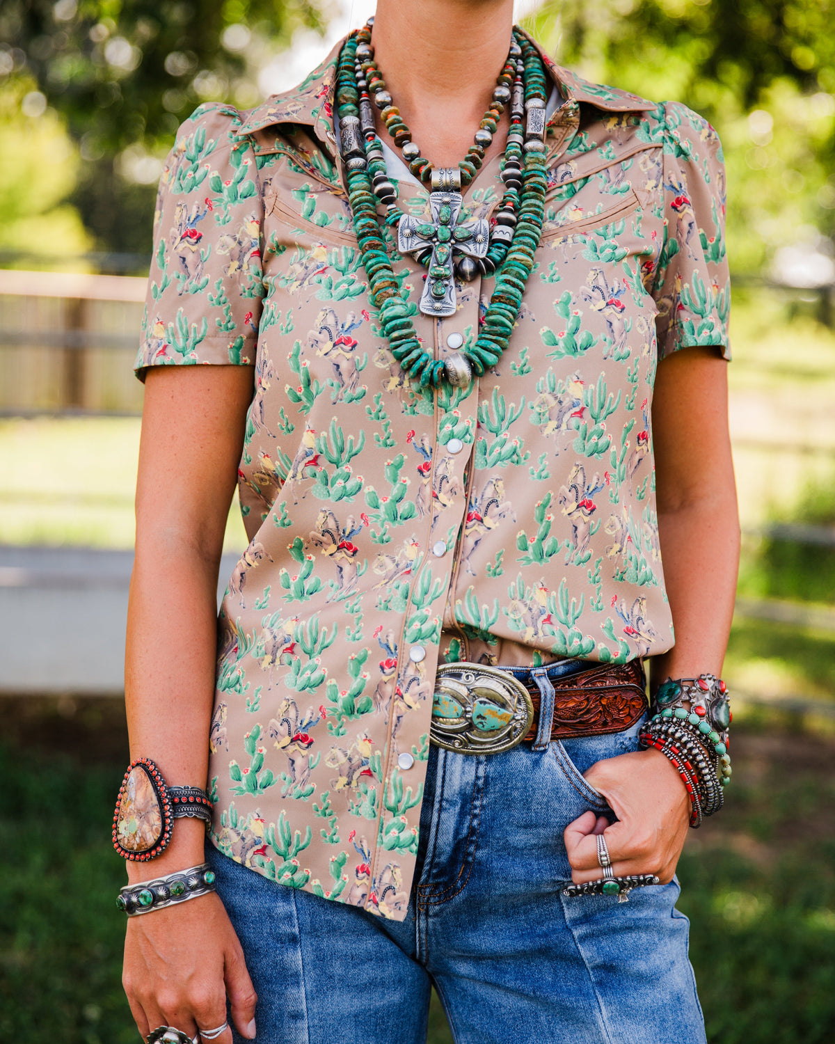 The Dayton | Western Print Pearl Snap Top