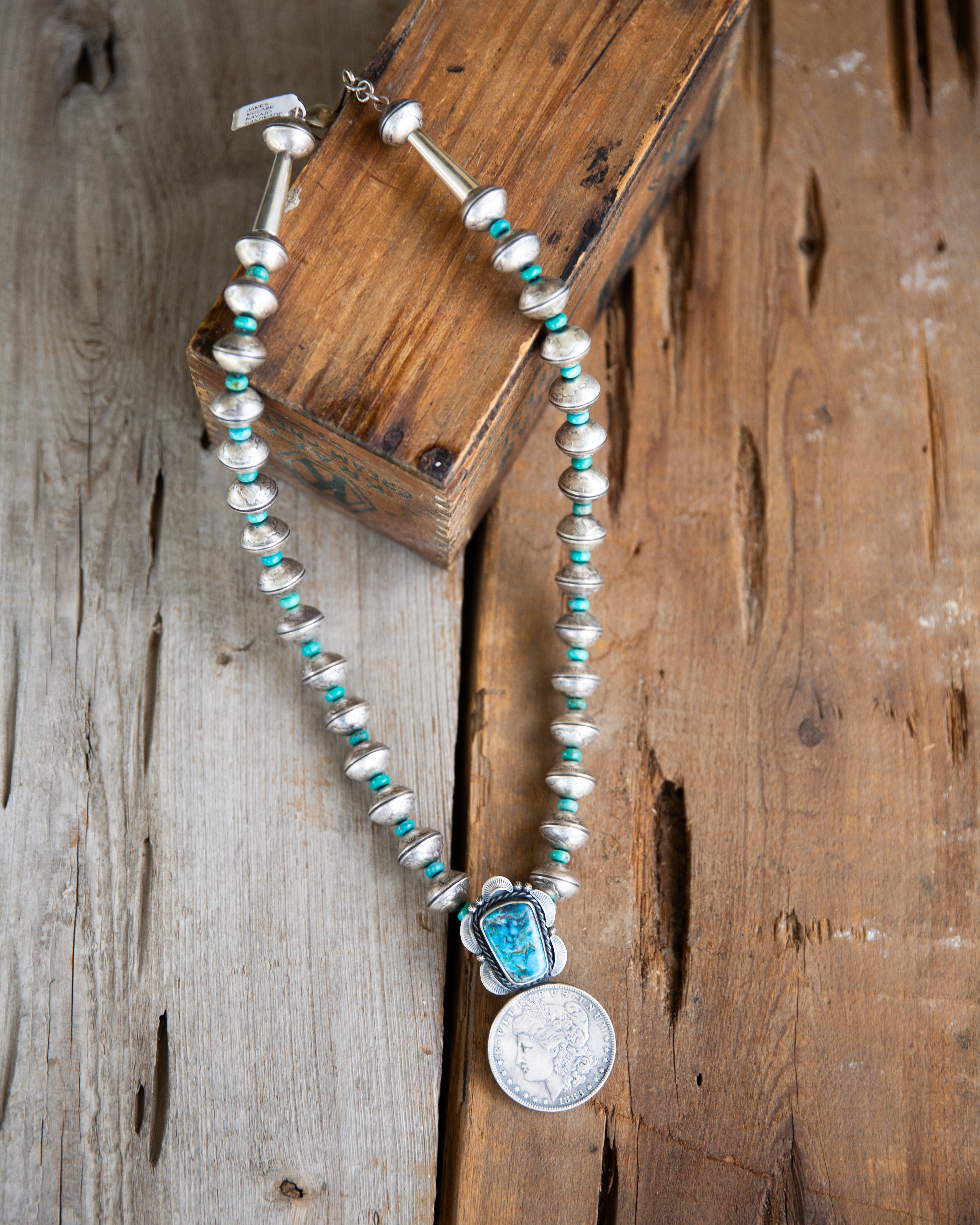 The Hawley | Mercury Dime & Kingman Turquoise Necklace by James