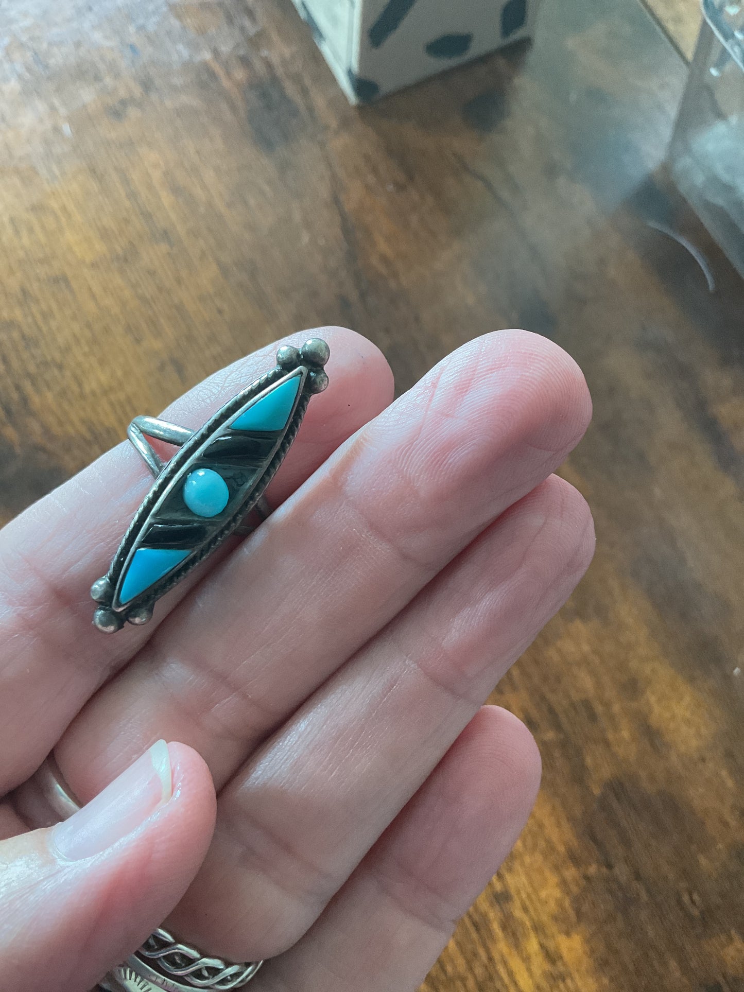 Live Sale #29 Turquoise and Black Onyx Ring Size 8