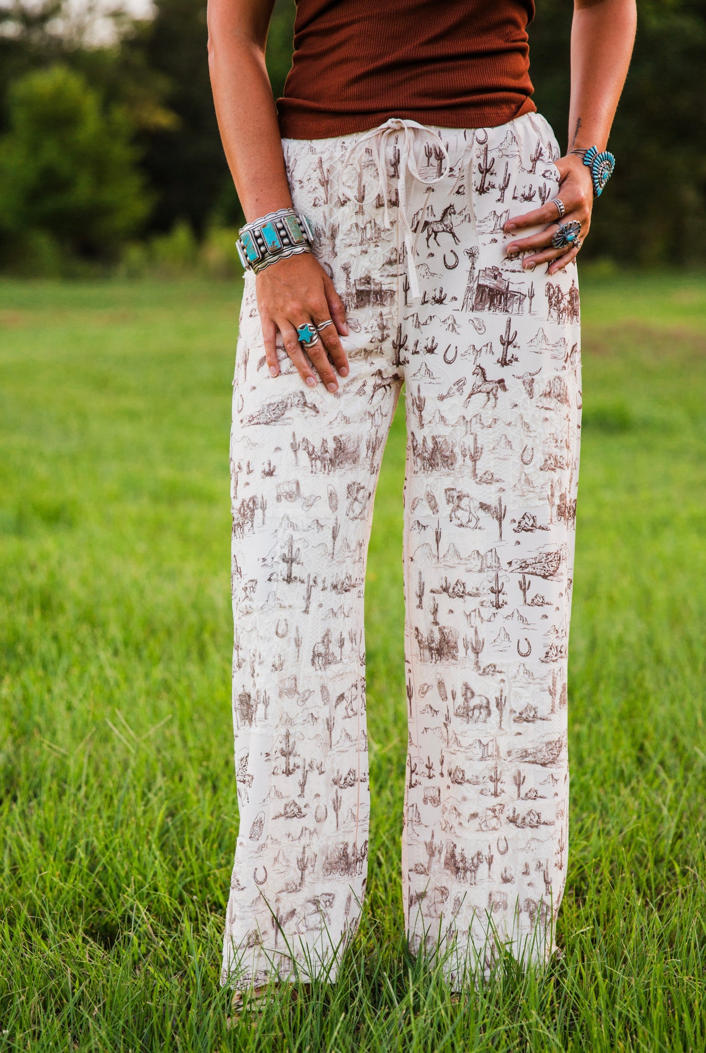 The Oakley's | Brown Western Print Wide Leg Pants LARGE