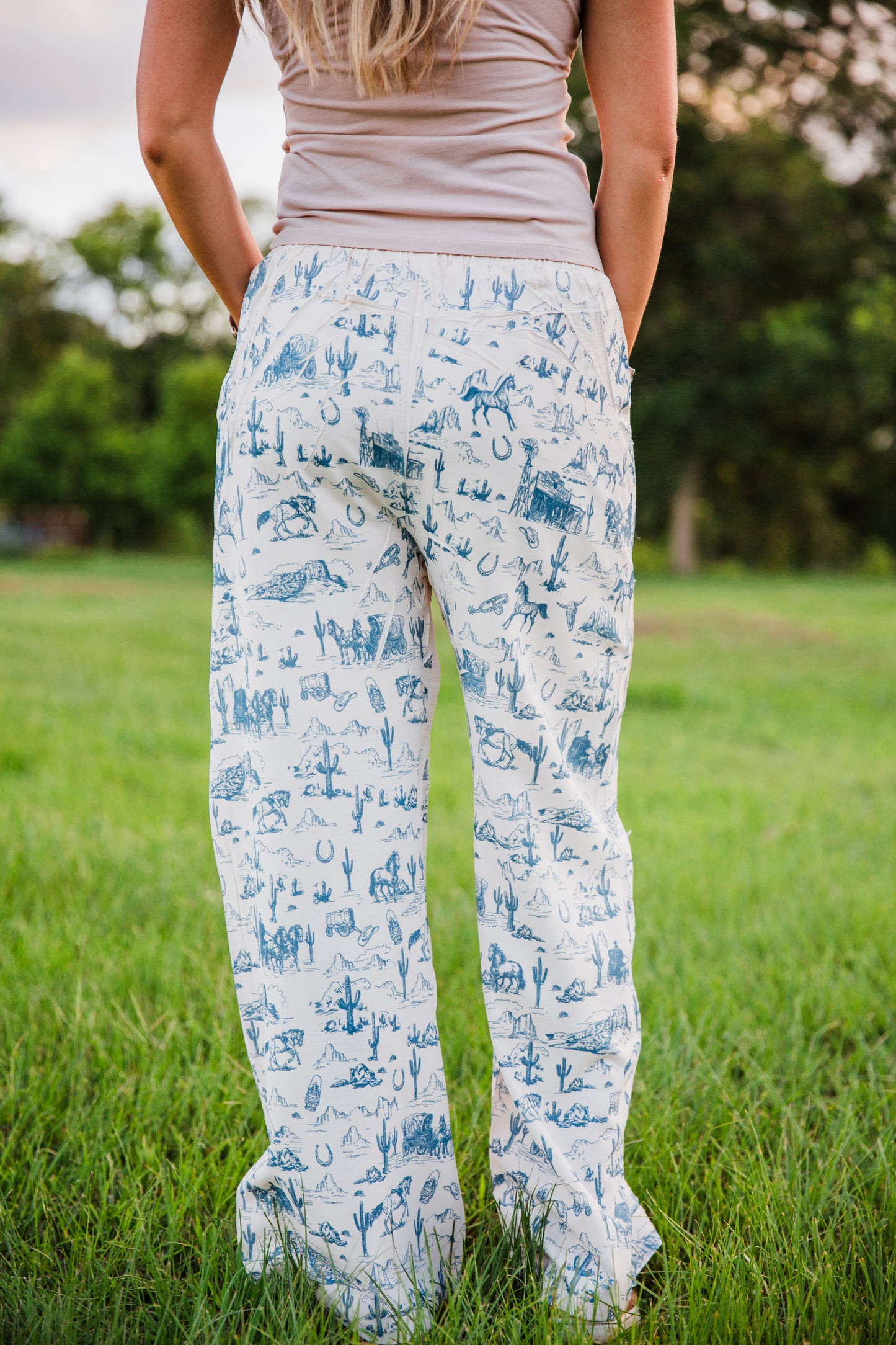The Sutton's | Blue Western Print Wide Leg Pants