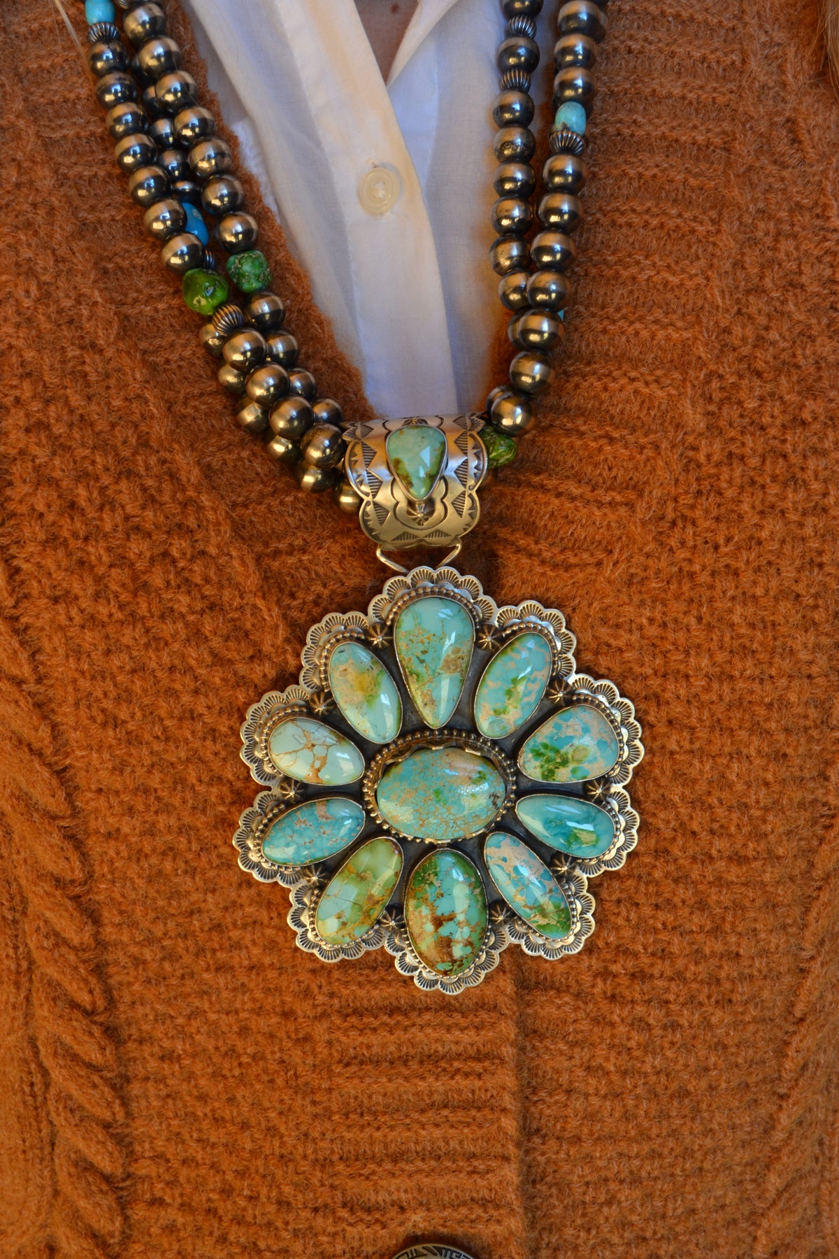 The Pinnacle | Triple Strand Pearl & Sonoran Cluster Necklace by Charles Johnson