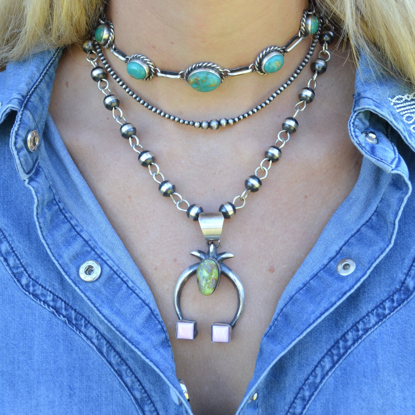 The Selma | Sonoran Turquoise & Pink Conch Naja Pendant by Chimney Butte