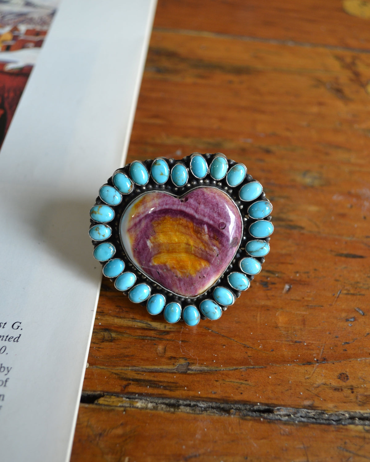 The Alston | Adjustable Purple Spiny & Turquoise Heart Ring by Shawn Cayatino