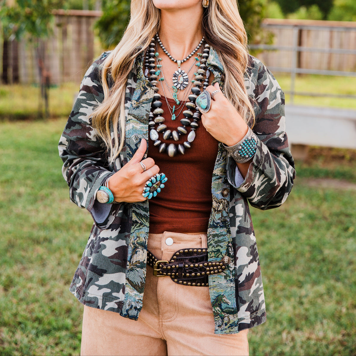 The Jemma | Camouflage Western Print Tapestry Jacket