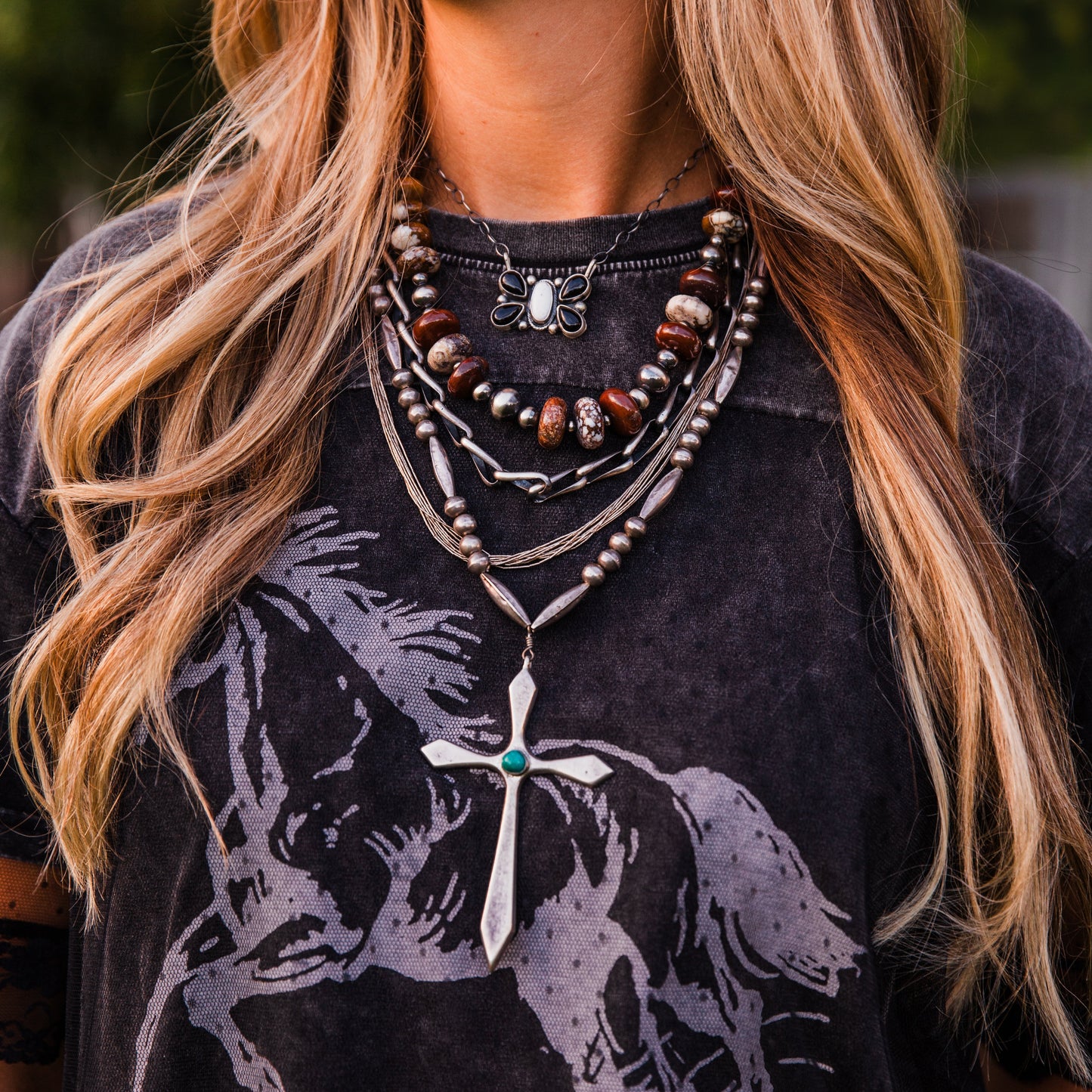The Lilly | Vintage Turquoise Cross & Handmade Pearl Necklace