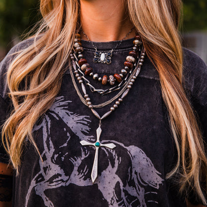 The Lilly | Vintage Turquoise Cross & Handmade Pearl Necklace