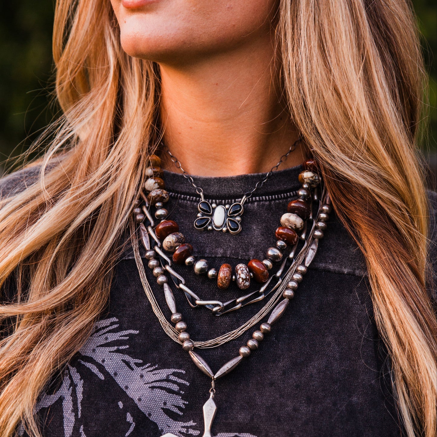 The Lakota | Black Onyx & Mother of Pearl Butterfly Necklace by Bobby Johnson
