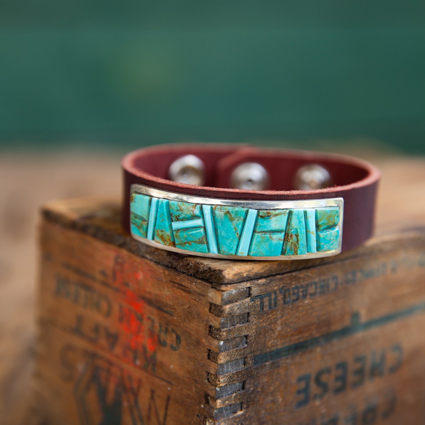 The Scottsdale | Turquoise & Leather Inlay Bracelet by Edison Yazzie