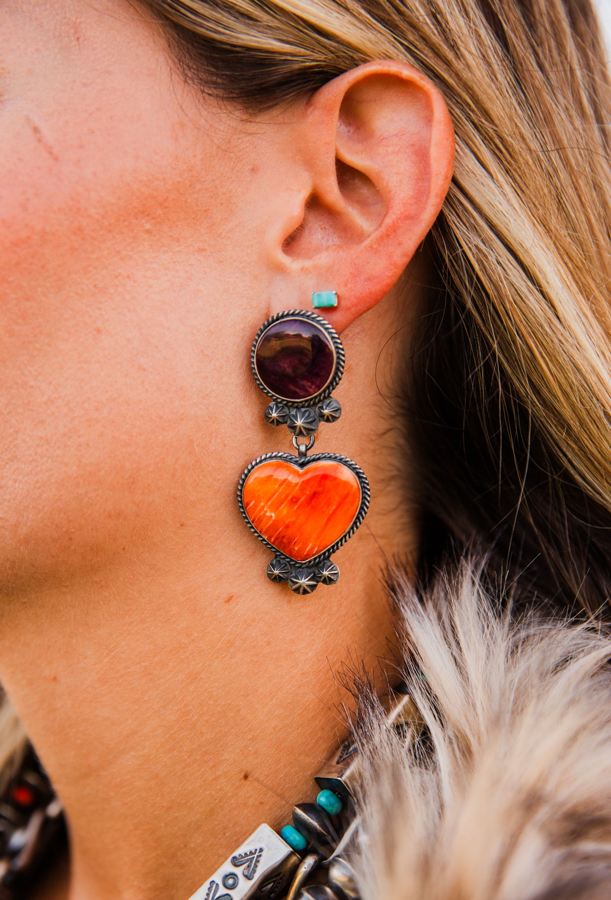 The Mason's | Orange & Purple Spiny Heart Earrings by Kevin Billah