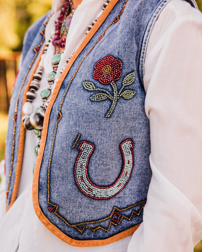 The Hollywood | Beaded Denim Horseshoe Vest