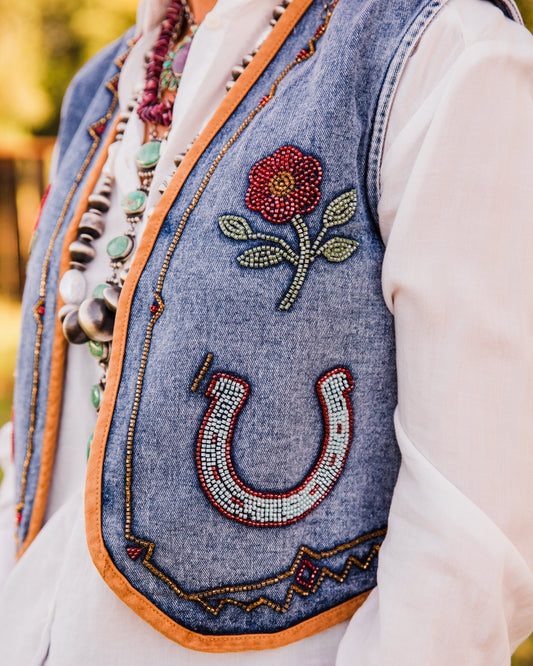 The Hollywood | Beaded Denim Horseshoe Vest