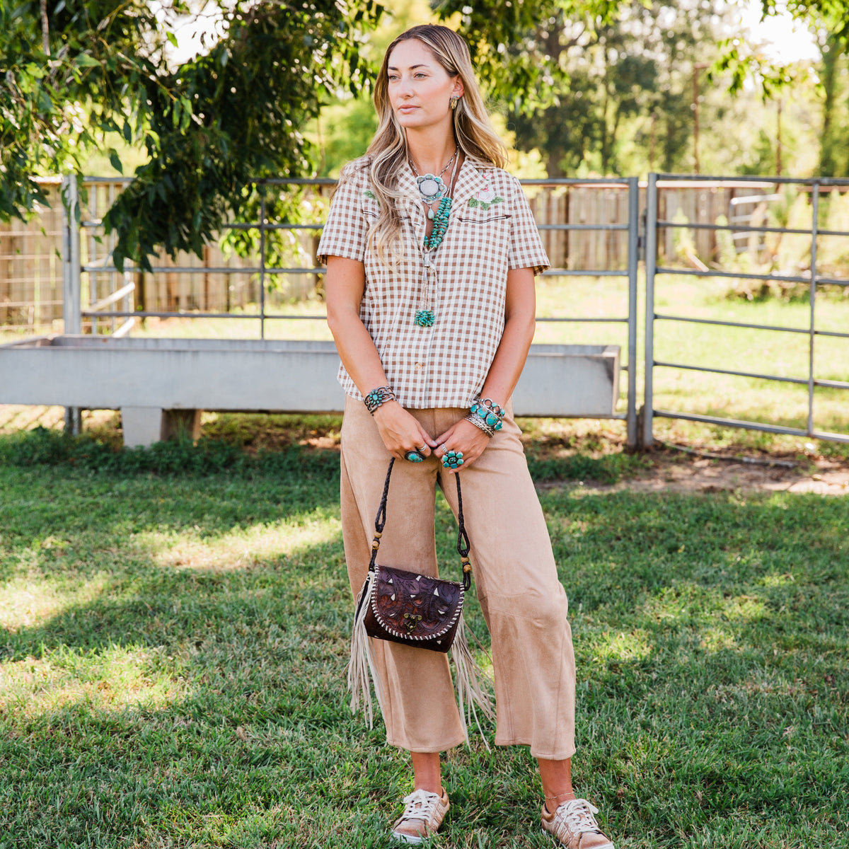 The Suerte | Embroidered Gingham Top by Rodeo Quincy SMALL