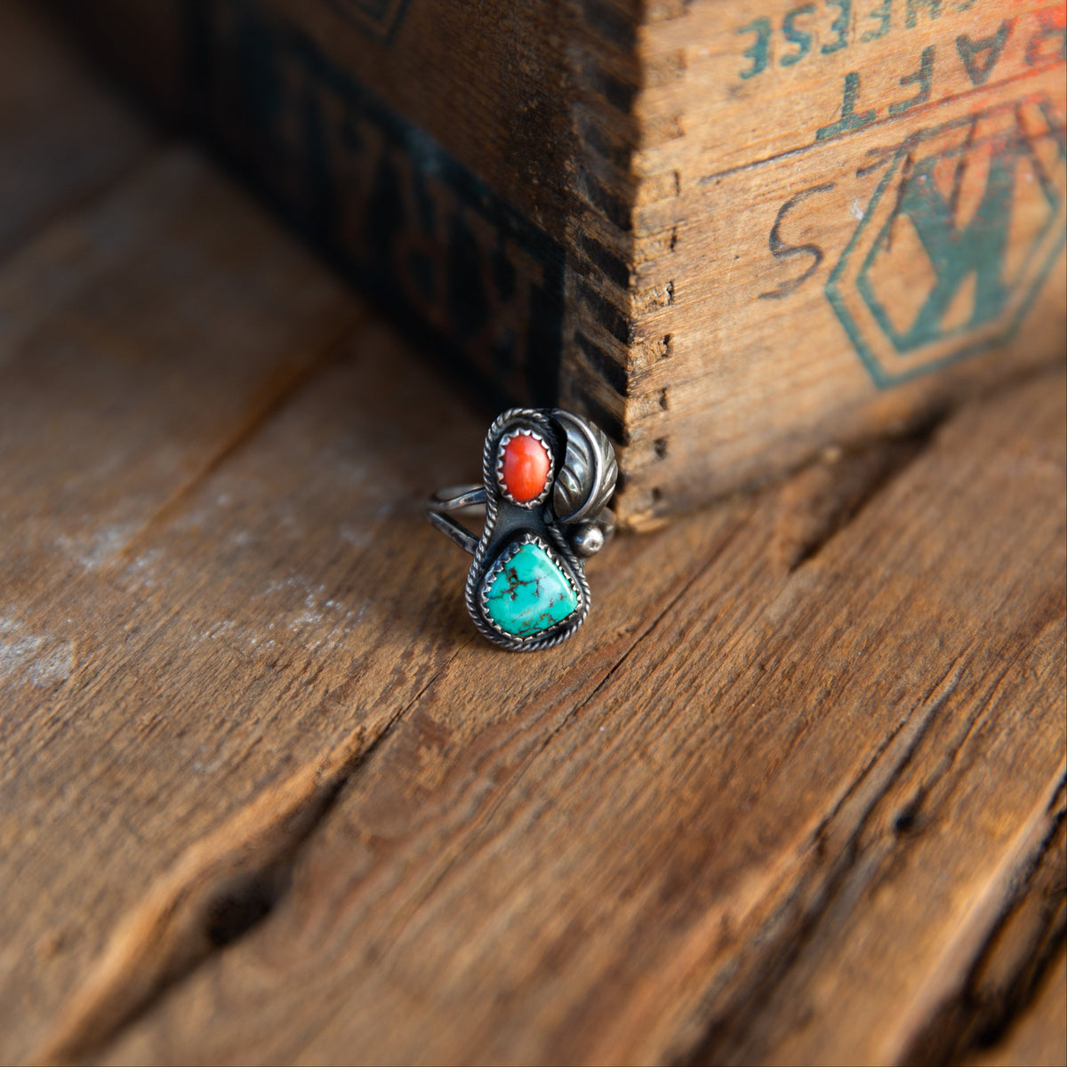 The Eastbrook | Vintage Coral and Turquoise Ring - Size 6.5