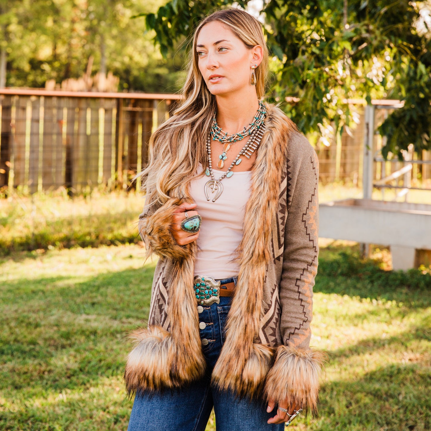 The Derinda | Aztec Fur Cardigan by Tasha Polizzi