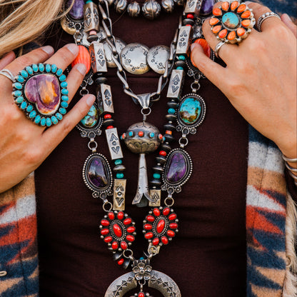 The Delhi | Turquoise & Red Spiny Blossom Pendant by Tim Yazzie