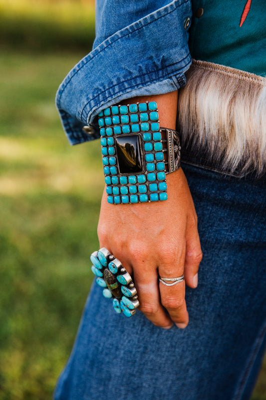 The Mega | Kingman Turquoise & Black Onyx Cuff by Freddie Maloney