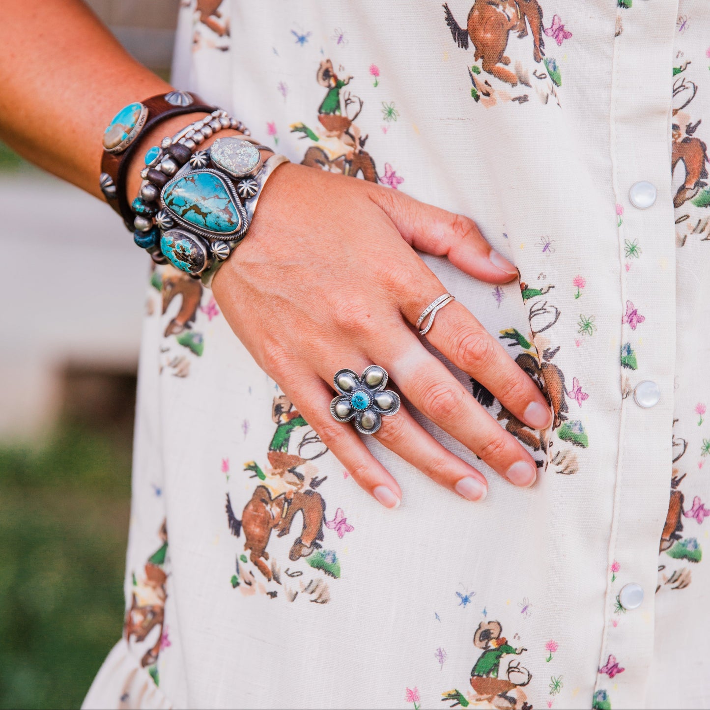 The Tamra | Adjustable Turquoise Flower Ring by Gabrielle Yazzie