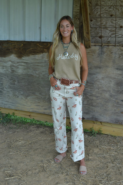 The Howdy Sweater Tank in Tan LARGE