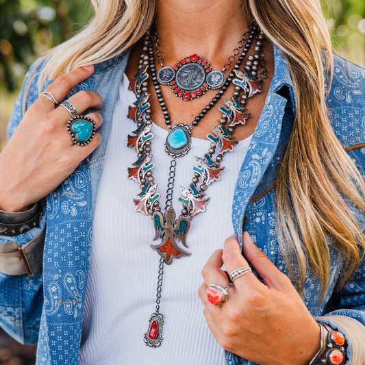 The Peyote | Vintage Turquoise & Coral Turquoise Peyote Bird Squash