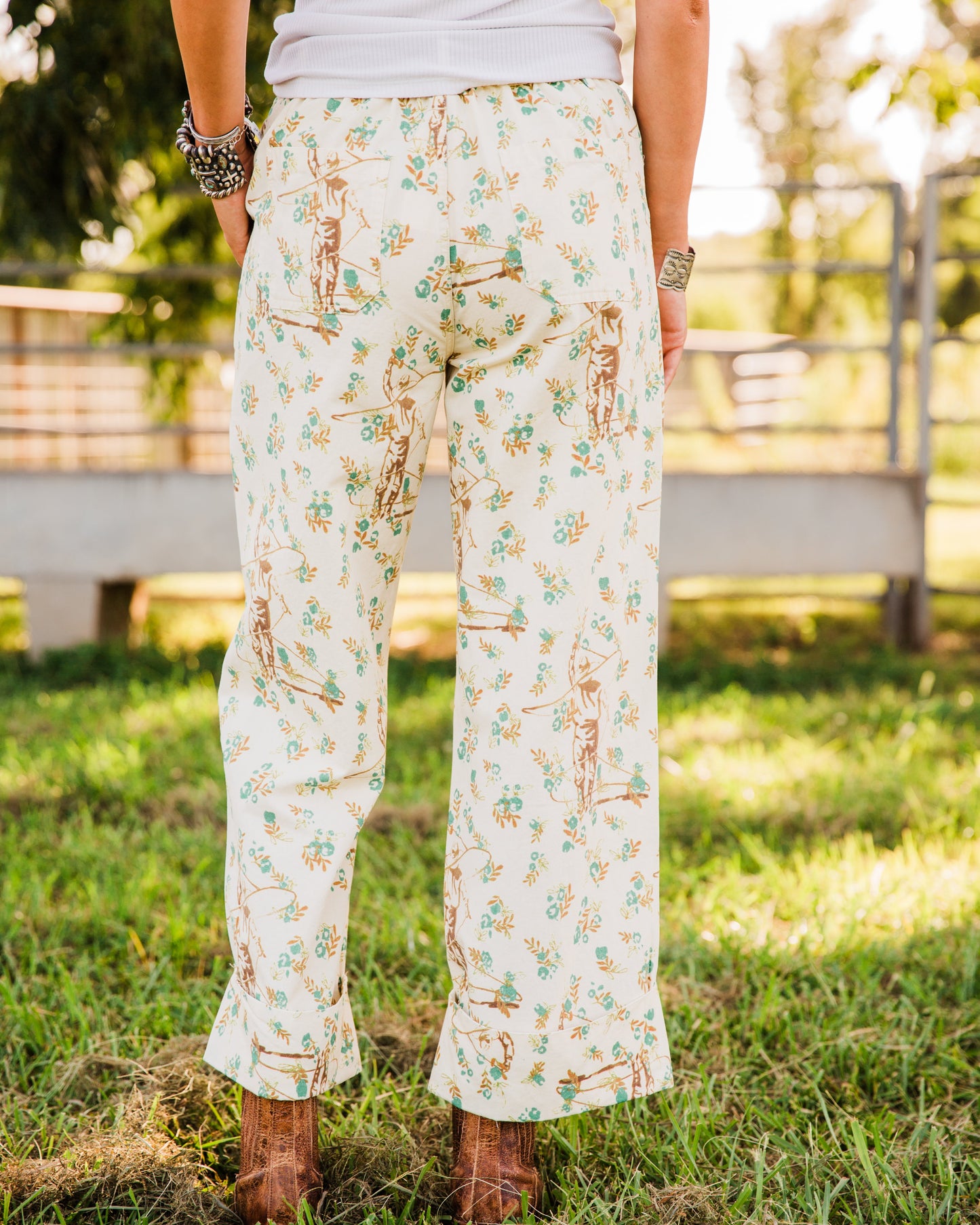 The Auggie’s | Western Print Wide Leg Cuffed Pants