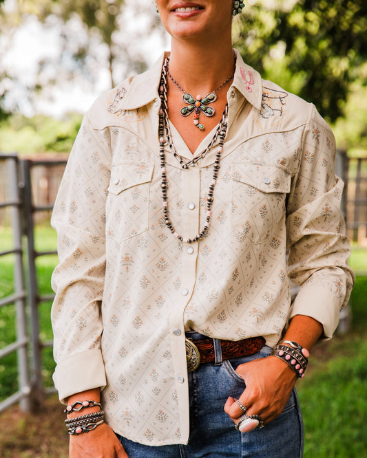 The Wyatt | Embroidered Pearl Snap Long Sleeve Top