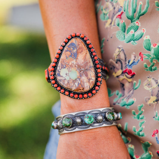 The Yoakum | Royston and Red Coral Cuff by Shawn Cayatino