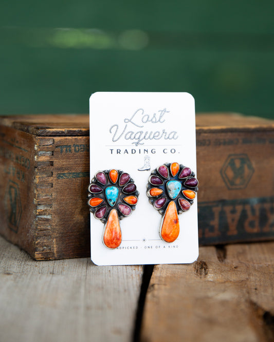 The Estrella's | Bluebird Turquoise & Spiny Oyster Cluster Earrings