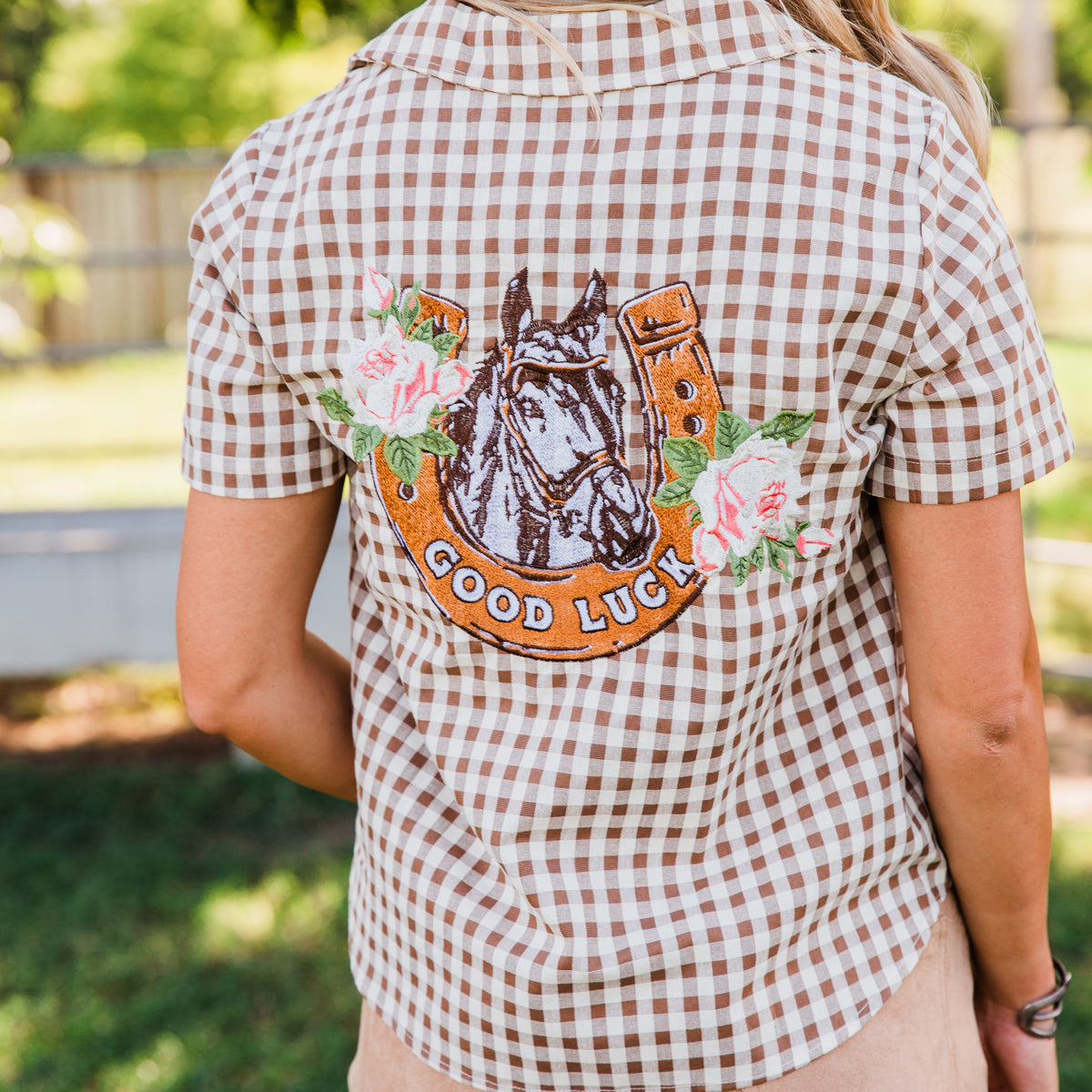 The Suerte | Embroidered Gingham Top by Rodeo Quincy SMALL