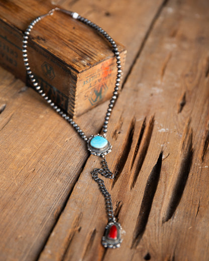 The Avanti | Red Coral & Turquoise Lariat by Tom Lewis