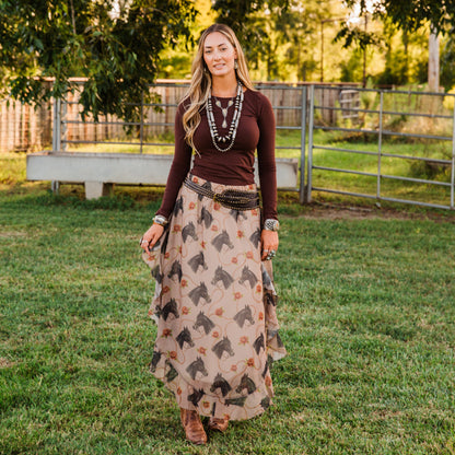 The Maykia | Horse Print Maxi Skirt by Tasha Polizzi