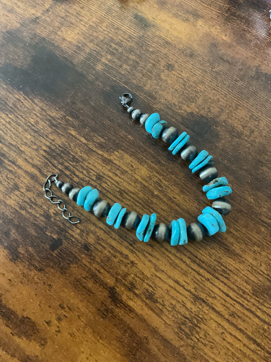 Live Sale #23  Turquoise and Sterling Pearl Bracelet