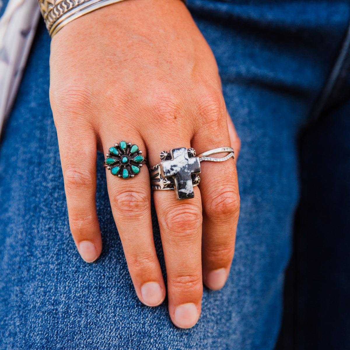 The Kanowa | Vintage Turquoise Flower Ring - Size 6 FLAWED