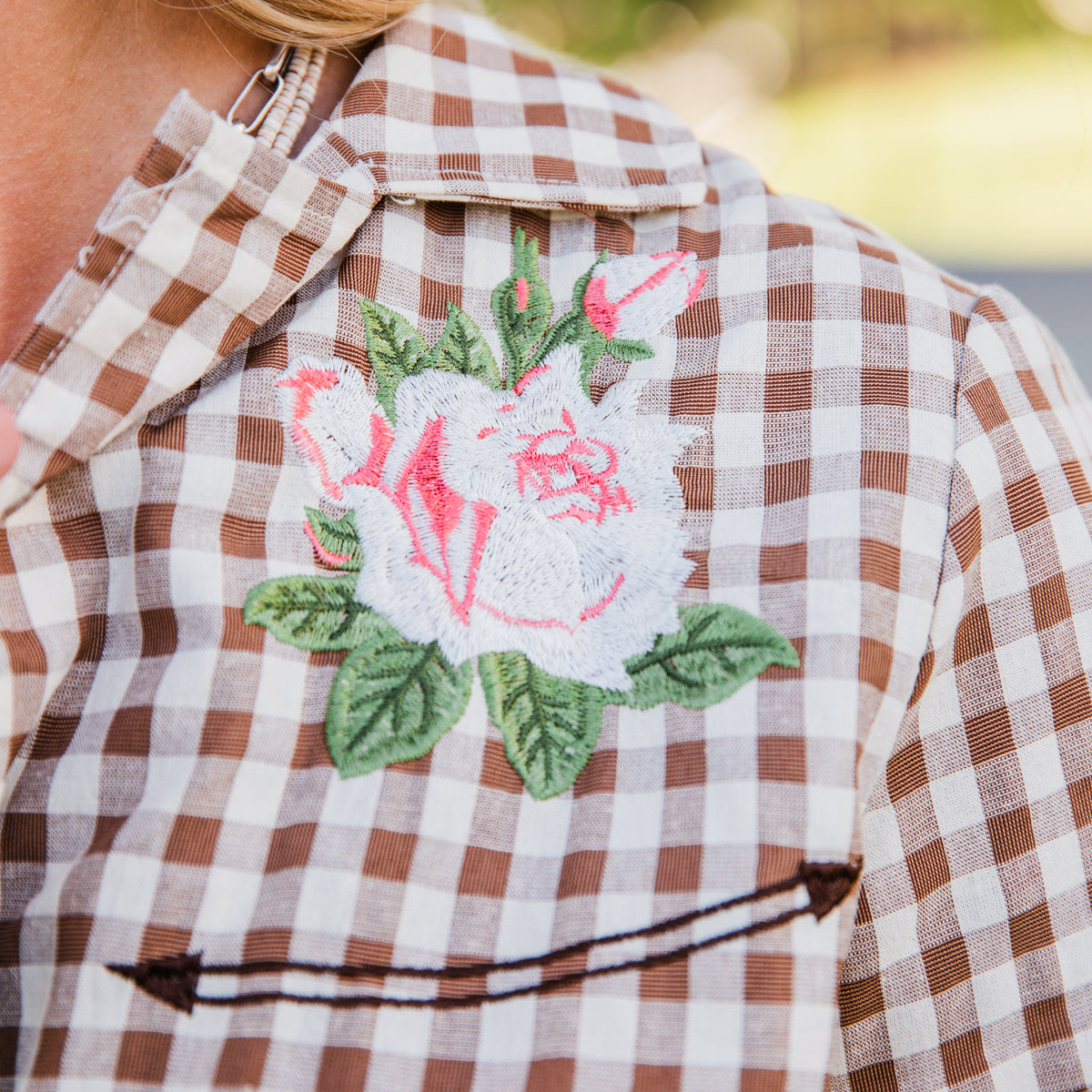 The Suerte | Embroidered Gingham Top by Rodeo Quincy SMALL