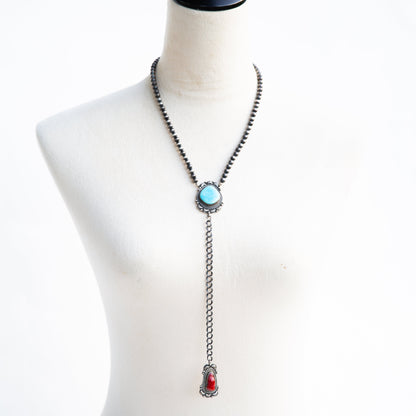 The Avanti | Red Coral & Turquoise Lariat by Tom Lewis