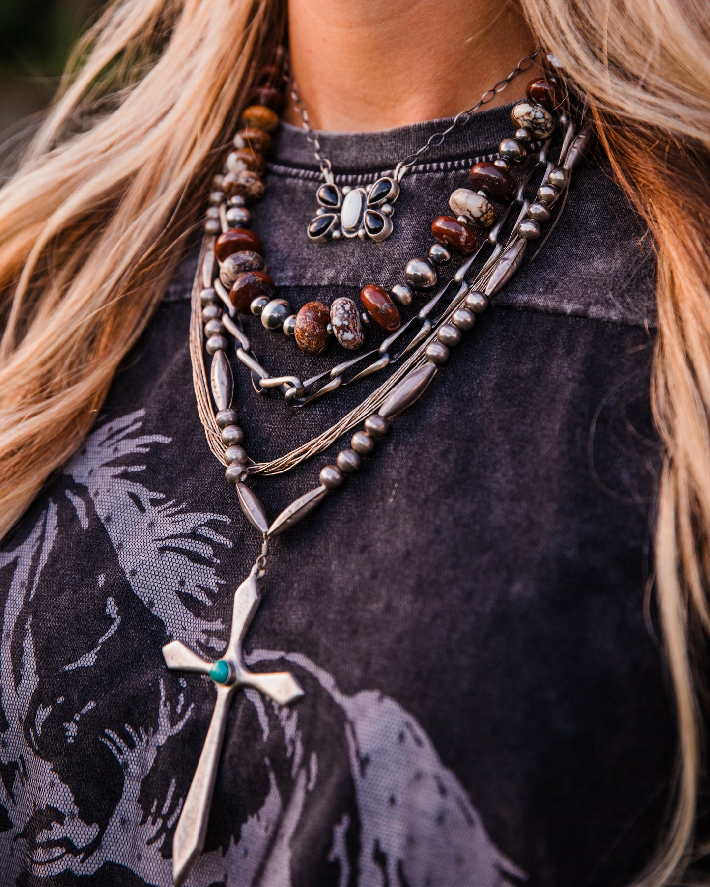 The Lilly | Vintage Turquoise Cross & Handmade Pearl Necklace