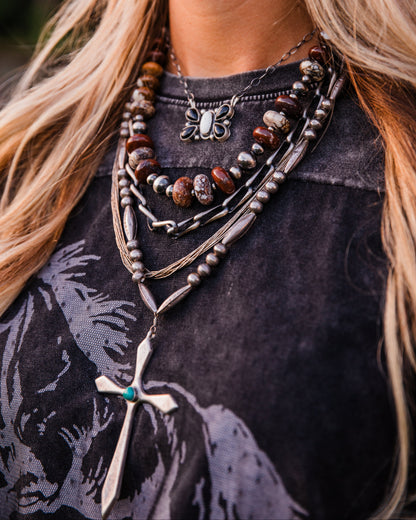 The Lilly | Vintage Turquoise Cross & Handmade Pearl Necklace