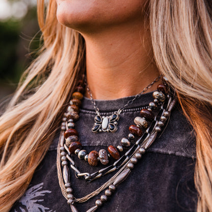 The Lakota | Black Onyx & Mother of Pearl Butterfly Necklace by Bobby Johnson