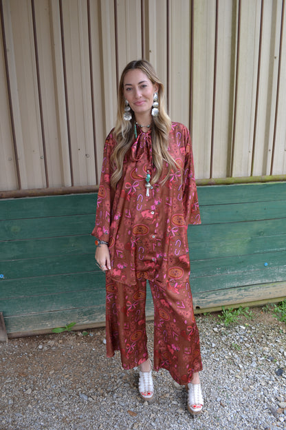 The Phoenix Hand Drawn Satin Set SIZE S/M