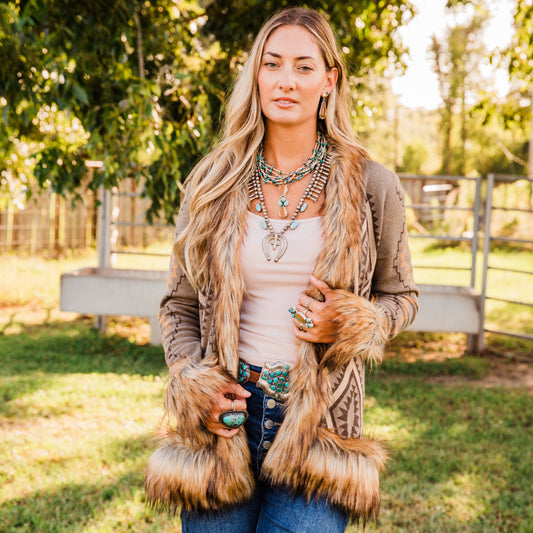 The Derinda | Aztec Fur Cardigan by Tasha Polizzi
