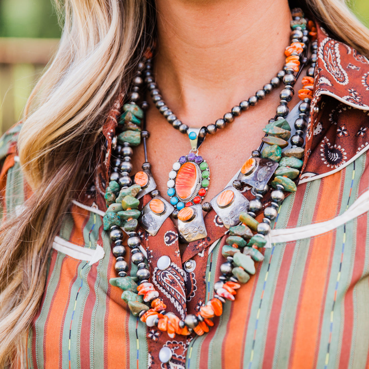 The Jacinda | Vintage Orange Spiny Necklace + Earring Set by M. Begay
