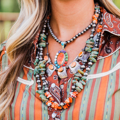 The Jacinda | Vintage Orange Spiny Necklace + Earring Set by M. Begay