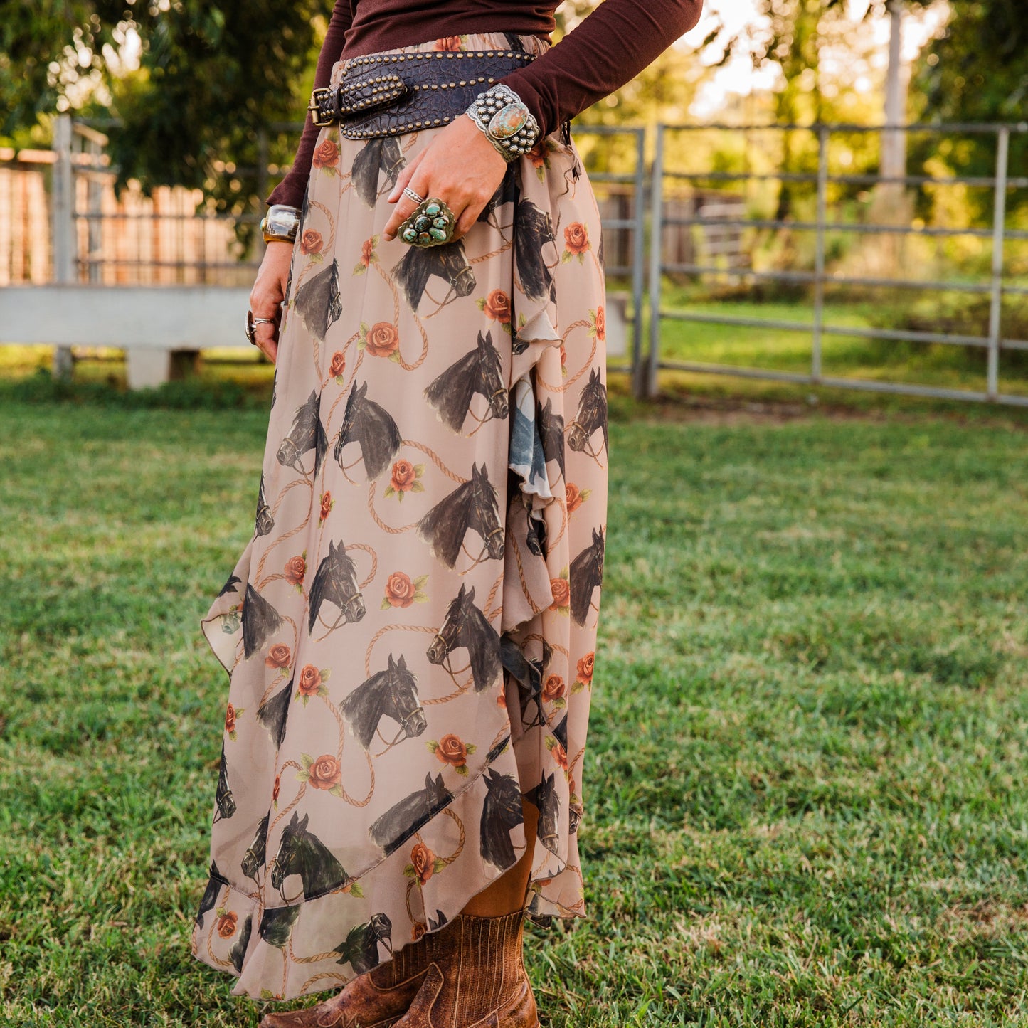 The Maykia | Horse Print Maxi Skirt by Tasha Polizzi