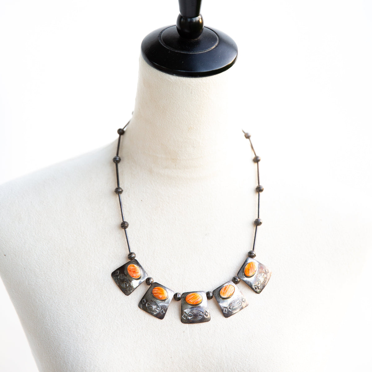 The Jacinda | Vintage Orange Spiny Necklace + Earring Set by M. Begay