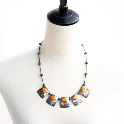 The Jacinda | Vintage Orange Spiny Necklace + Earring Set by M. Begay