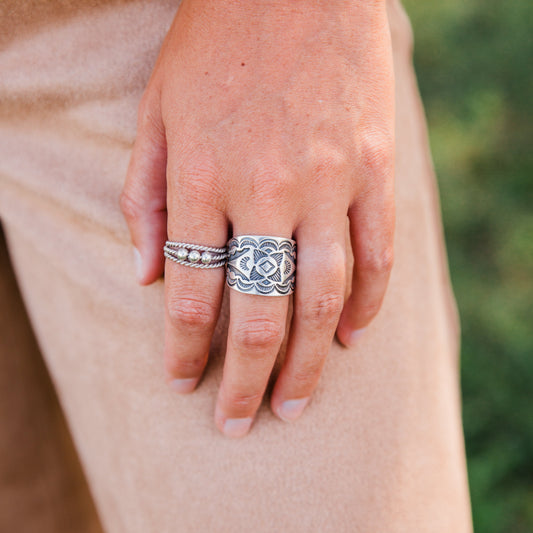 The Meridian | Stamped Cigar Band Ring by Carolyn Pollack - Size 10