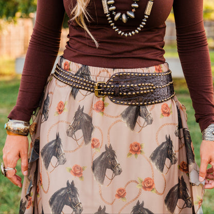 The Maykia | Horse Print Maxi Skirt by Tasha Polizzi