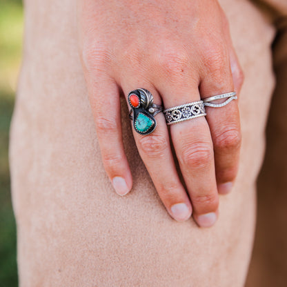 The Eastbrook | Vintage Coral and Turquoise Ring - Size 6.5